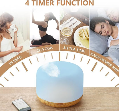 SACATR 500ml Essential Oil Diffuser with 15 Essential Oils, Ultrasonic Cool Mist Humidifier, Remote Control, 4 Timers, 15 Color Lights, Auto Shut-Off
