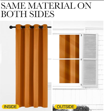 NICETOWN Room Darkening Orange Curtains 63 inches Long - Grommet Faux Silk Thermal Drapes Light Reducing Energy Saving Privacy Window Treatments for Bedroom, 2 Panels, W52 x L63