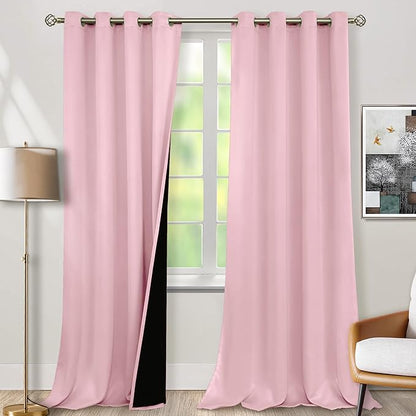 BGment Baby Pink 100% Blackout Curtains for Nursery Bedroom 95 Inch Length 2 Panels, Thermal Insulated Full Light Blocking Grommet Noise Cancelling Window Curtains for Girls Room, 52 Inch Wide Each