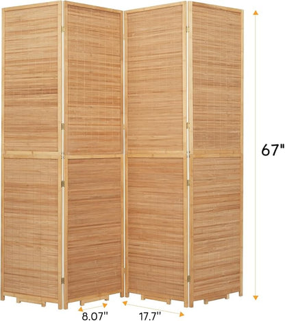 Bamboo Room Divider Folding Privacy Screens, Wall Divider for Room Separation, Portable Room Partitions and Dividers, 5.6FT Bamboo Mesh Woven Room Divider Panel (Brown, 4 Panel)