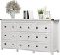 Dresser for Bedroom with 9 Drawers, Farmhouse Wood Chest of Drawers, Wide TV Stand Closet Storage Furniture with Metal Handle, Modern Clothes Organizer for Hallway, Living Room, Entryway, White