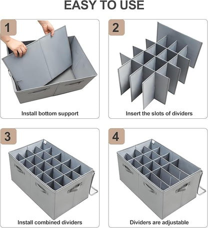 Shoe Organizer for Closet 2 Pack, Foldable Shoe Box with Adjustable Dividers and Clear Cover, Space Saving Shoe Storage Organizer Cabinet with Reinforced Handles, Fits 40 Pairs, Gray, TP11G