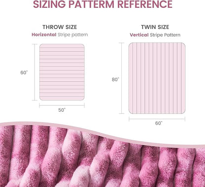 Cozy Bliss Faux Fur Throw Blanket for Couch, Cozy Warm Plush Striped Blanket for Sofa Bedroom Living Room, 90 * 90 Inches Tie-dye Pink