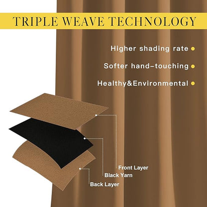 NICETOWN Gold Brown Curtains for Living Room, Grommet 50% Blackout Thermal Insulated Window Treatment Solid Sound Reducing Drapes for Bedroom/Nursery, Set of 2, W46 x L63, 2 Panels