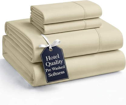 Casa Platino Cooling King Bed Sheets – 4 Piece Set, Pre-Washed Ultra Soft Microfiber, Cozy & Breathable Sheet Set, Deep Pocket Fitted Sheet for King Mattress, Brushed Fabric Finish - Linen Color