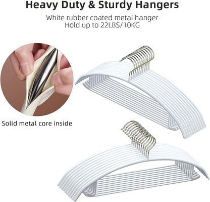 MOPALL Clothes Hangers 20 Pack, Non Slip Hangers Sweater Hanger No Shoulder Bump, 16.5 Inch Wide Durable and Strong Shirt Coat Dress Skirt Suit Hangers with Pants Bar for Laundry & Everyday Use, White