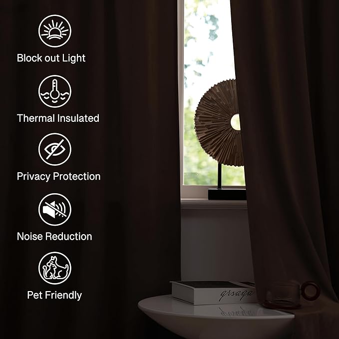 StangH Reddish Brown Curtains 90 Inch, Luxury Soft Velvet Thermal Insulated Privacy Noise Reducing Window Drapes Thick Curtains for Living Room Sliding Door, W52 x L90, 2 Panels