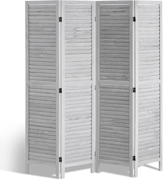 VEVOR Wood Room Divider, 4 Panel Folding Privacy Screen, 66.9 Inches Tall Indoor Wooden Partition, Portable Decoration Screen, for Room Separation, Home, Office, Restaurant & Bedroom (Light Grey)
