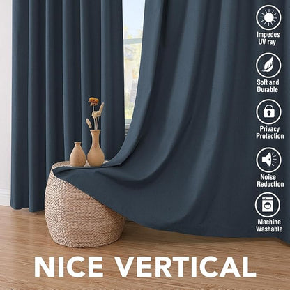 H.VERSAILTEX Linen Blackout Curtains 72 Inches Long 100% Absolutely Blackout Thermal Insulated Textured Linen Look Curtain Draperies Anti-Rust Grommet, Energy Saving with White Liner, 2 Panels, Navy