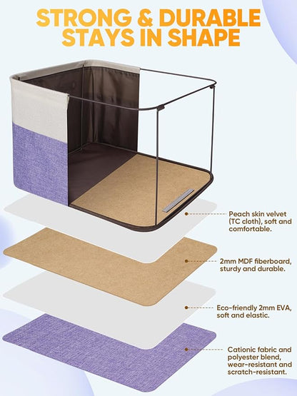 BALEINE 2 Pack Fabric Storage Bins for Shelves, Linen Storage Baskets for Organizing, Decorative Closet Bins for Clothes, Home (Lavender, 15''x11''x9.5'')