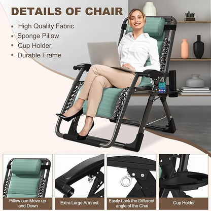 DoCred Comfy Folding Recliner Chair for Bedroom & Living Room, Ice Touch Folding Reclining Patio Lounge Chair with Removable Tray for Indoor Outdoor