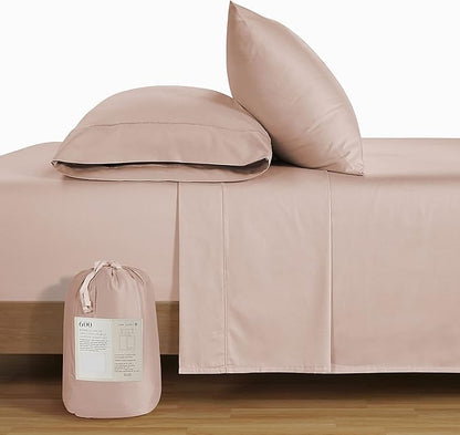 LANE LINEN Queen Sheet Sets – Natural 100% Cotton 600 Thread Count Cooling Sheets Queen, Soft Comfort for Restful Sleep, Easy Care & Machine Washable for Everyday Use, 15" Deep Pocket – Sepia Rose