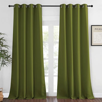 NICETOWN Blackout Curtains 120 inch Length for Sliding Glass Door, Grommet Thermal Insulated Room Darkening Sound Reducing Drapes for Room Divider, 1 Panel, W52 x L120, Olive Green
