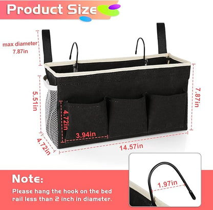 Loghot Bedside Caddy/Bedside Storage Bag Hanging Organizer for Bunk and Hospital Beds,Dorm Rooms Bed Rails,Can be Placed Glasses,Books,Mobile Phones,Keys (New Black)