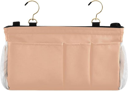 KOPIRIT Peach Orange Bedside Caddy Storage Bag Bedside Organizer for Headboards Bunk Beds Hanging Storage Organizer 6 Pockets with Hooks for Magazine Water Bottle Holder
