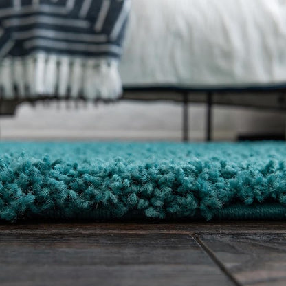 Unique Loom Solid Shag Collection Area Rug (3' 3" x 5' 3" Oval, Deep Aqua Blue)