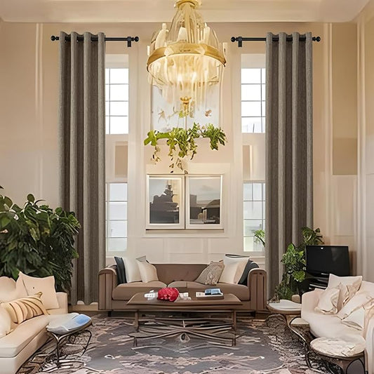 Extra Long Linen Curtains 120 inch Length 2 Panels Thick Faux Linen Blended Window Drapes Burlap Textured Curtains with Grommet for Living Room Farmhouse 10ft (52x120 Dark Coffee) Natural