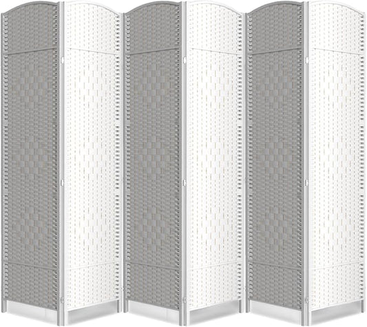 6 Panel Room Divider,6Ft Folding Privacy Screen,Tall - Extra Wide Foldable Panel Partition Wall Divider with Diamond Double-Weaved Hand-Woven Design Room Screen Divider