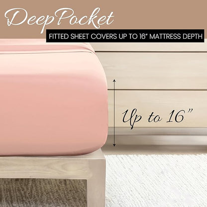Linen Market Brushed Microfiber Full Sheet Set 4 Piece – Oeko-TEX Certified Ultra Soft & Wrinkle-Free - 16" Deep Pocket Sheets - Easy Care Full Size - Blush