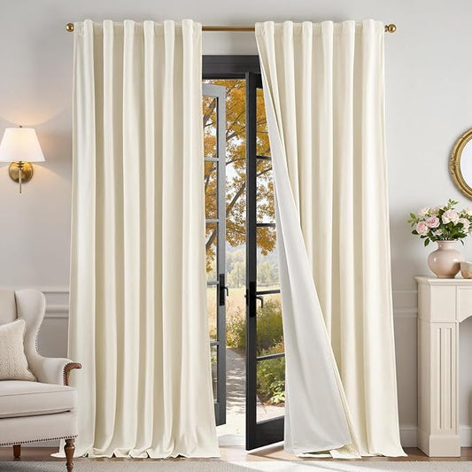 Lazzzy Blackout Velvet Curtains for Living Room Bedroom 96 Inch Long Insulated Lined Drapes Rod Pocket Modern Window Treatments 2 Panels Set Vanilla White