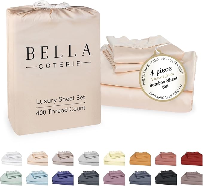 Bella Coterie Luxury Bamboo Viscose King Size Sheet Set | 100% Organically Grown | Ultra Soft | Cooling for Hot Sleepers | 18" Deep Pocket [Champagne]