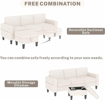 ZeeFu Sectional and Sofa Couches for Living Room - 78'' 3 Seater L-Shaped Modular Couch with Storage Ottoman - Modern Velevt Fabric Upholstered Sofa Set for Small Space Apartment Office