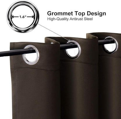 ChrisDowa Grommet Blackout Curtains for Bedroom and Living Room - 2 Panels Set Thermal Insulated Room Darkening Curtains (Brown, 52W x 72L)