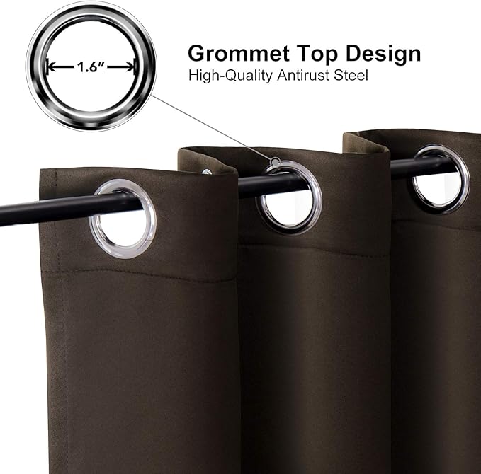ChrisDowa Grommet Blackout Curtains for Bedroom and Living Room - 2 Panels Set Thermal Insulated Room Darkening Curtains (Brown, 42W x 63L)