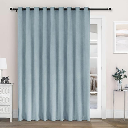 Macochico 120" Wx84 L 100% Blackout Chenille Curtains for Sliding Door Living Room Bedroom, Luxury Drapery for Hotel Home Theater, Light Blue Thermal Window Treatments with Tieback, Grommet, 1 Panel