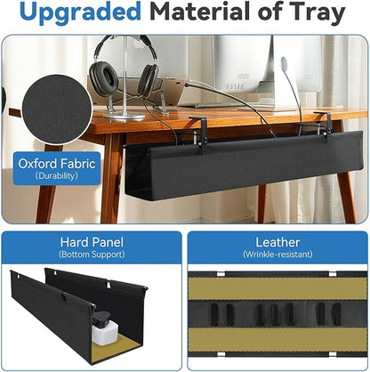 SHUWEI 36" Under Desk Cable Management Tray, Premium Fabric Cable Management for Desk, Clamp/Screw Mount Cable Tray for Office and Home (Black, 36" L)