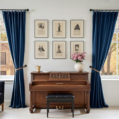 Lazzzy Velvet Blackout Curtains Thermal Insulated Room Window Drapes Super Soft Luxury Curtains for Living Room Bedroom Rod Pocket 2 Panels, Dark Blue, 52" W x 120" L