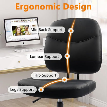 CLATINA Armless Home Office Chair, Small PU Leather Ergonomic Low Back Desk Chair with Lumbar Support and Wheels, Adjustable Height 360° Swivel Rolling Computer Task Chair, Black, 6 Pack