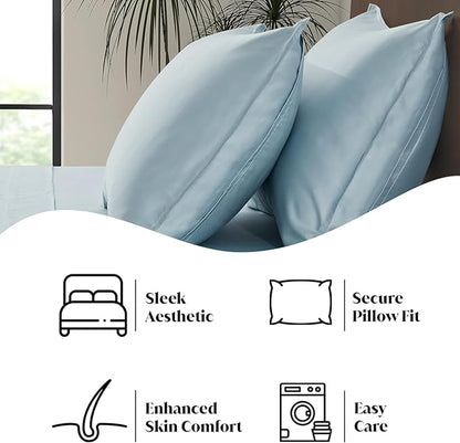 Luxury Bamboo Market | Queen Size Bed Sheet Set | 100% Viscose Made from Bamboo | Organically Grown | Ultra Soft | Cooling Sheets for Hot Sleepers | 17" Deep Pocket [Spa Blue]