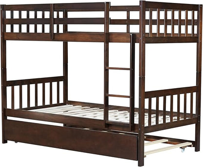 Bellemave Twin Over Twin Bunk Bed with Trundle,Convertible Bunk Beds with Ladder & Safety Guardrails,Twin Size Bunk Beds for Kids Girls Boys,Espresso