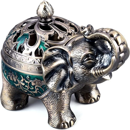 K COOL Metal Backflow Incense Holder Elephant Cone Incense Burner Candle Holder with Lid, Aromatherapy Ornament Home Office Decoration for Indoor Outdoor (Green)
