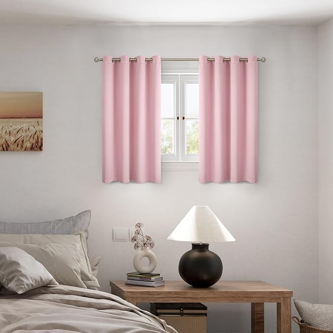 BGment Baby Pink 100% Blackout Curtains for Girls Bedroom 45 Inch Length, Thermal Insulated Full Light Blocking Grommet Noise Cancelling Small Window Curtains for Nursery 2 Panels Each 52 Inch Wide