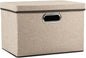 PRANDOM Collapsible Storage Cubes with Lids [1-Pack] Jute Fabric Foldable Storage Boxes Organizer Containers Baskets Bins with Cover for Home Bedroom Closet Office Nursery (14.9x9.8x9.8)