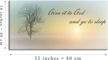 Wall Art for Bedroom of Waterproof Quote Paintings, Family Wall Decor of Misty Sunrise & Plant, Room Wall Pictures of Large Wall Art, White Country Decor by Wood Inner Framed ( 16x32 )