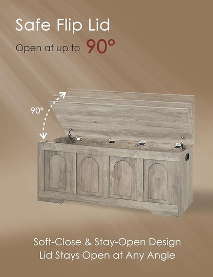 DINZI LVJ Storage Chest, 47.2" Rattan-Like Toy Box with 2 Safety Hinges, Wooden Entryway Storage Bench with Flip-Top, Large Trunk for Living Room, Bedroom, Easy Assembly, Gray Wash