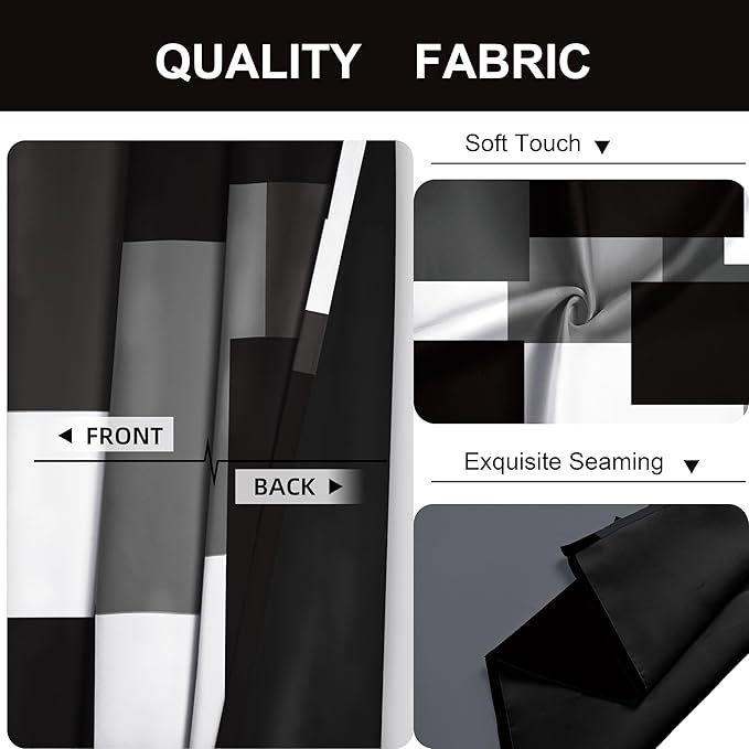 Black Grey 100% Blackout Curtains for Bedroom 72 inch Long 2 Panels Set White Grey Modern Abstract Geometric Black Out Curtains Insulated Room Darkening Window Drapes for Living Room, 52Wx72L