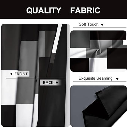 Black Grey 100% Blackout Curtains 52 inch Length 2 Panels Set White Grey Modern Abstract Geometric Drapes for Kitchen Black Out Curtains Insulated Room Darkening Small Window Curtains, 52Wx45L