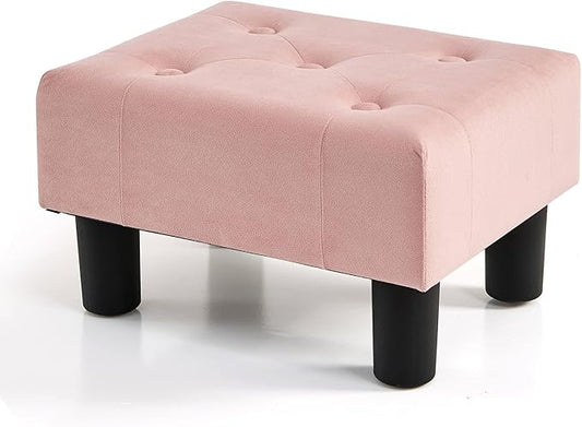 BRIAN & DANY Small Foot Stool, Velvet Foot Stools with Legs, Stable Small Footstool for Living Room, Pink