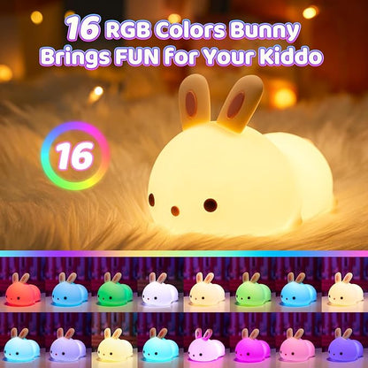 OneFire Night Light for Kids Christmas Gifts for Kids, 16 Colors Bunny Toys Cute Lamp, Soft Silicone Baby Night Light, 1200mAh Portable Dimmable Touch Lamps,Kawaii Room Decor,Christmas Gifts for Teens