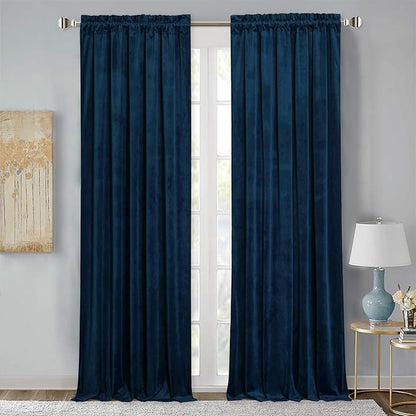StangH Navy Blue Velvet Curtains for Bedroom Elegant Light Blocking Window Drapes for Living Room, Heavy Soft Privacy Curtains, Luxury Home Decor, W52 x L92, 2 Panels