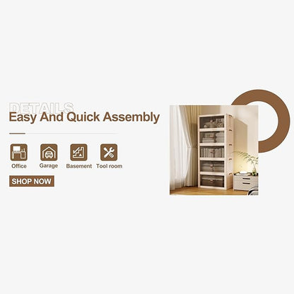 SAILUN 145Gal/580Qt Stackable Storage Bins Folding Collapsible Storage Bins with Lid, Closet Organizers and Storage Box with Door Beige 26" W x 17" D x 71" H