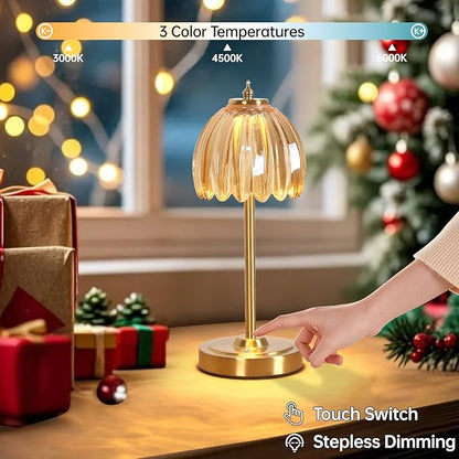Set of 2 Tulip Table Lamp with 5000mAh Battery & Touch Control, Cordless Small Table Lamp with 3 Colors, Dimmable Rechargeable Table Lamps for Bedroom, Desk, Bedside (Amber Tulip)