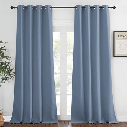 NICETOWN Blackout Stone Blue Curtains 120 inch Length - Window Treatment Energy Saving Thermal Insulated Room Darkening Grommet Drapes for Living Room (1 Panel, W52 x L120)