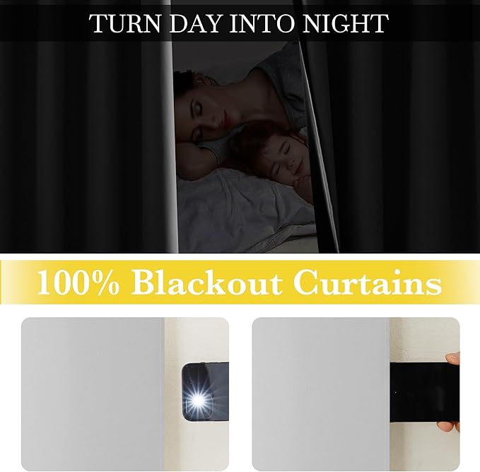 NICETOWN 100% Blackout Off White Curtains for Bedroom, Grommet Thermal Window Treatments Portable Curtains Lightweight Travel Shades for Living Room/Home Office, W52 x L63