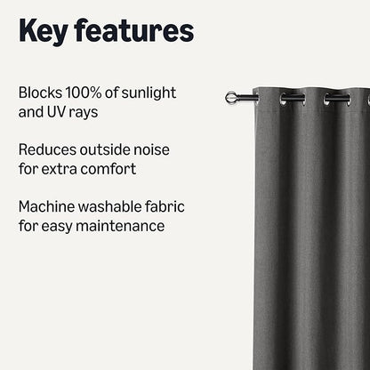 Amazon Basics 100% Blackout Curtains with Grommets, 2 Panels, 52 x 96 Inches, Black