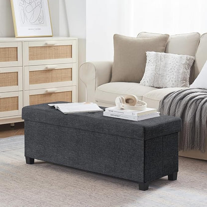 Ornavo Home 43 Inch Storage Ottoman, Large Storage Bench, Ottoman with Storage with Legs, Foot Rest Stool, Bedroom Bench - Black